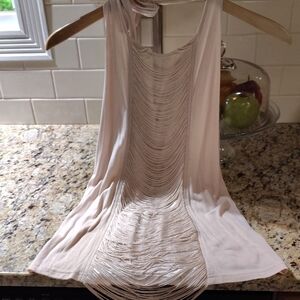 Cream Fringe Tank Top